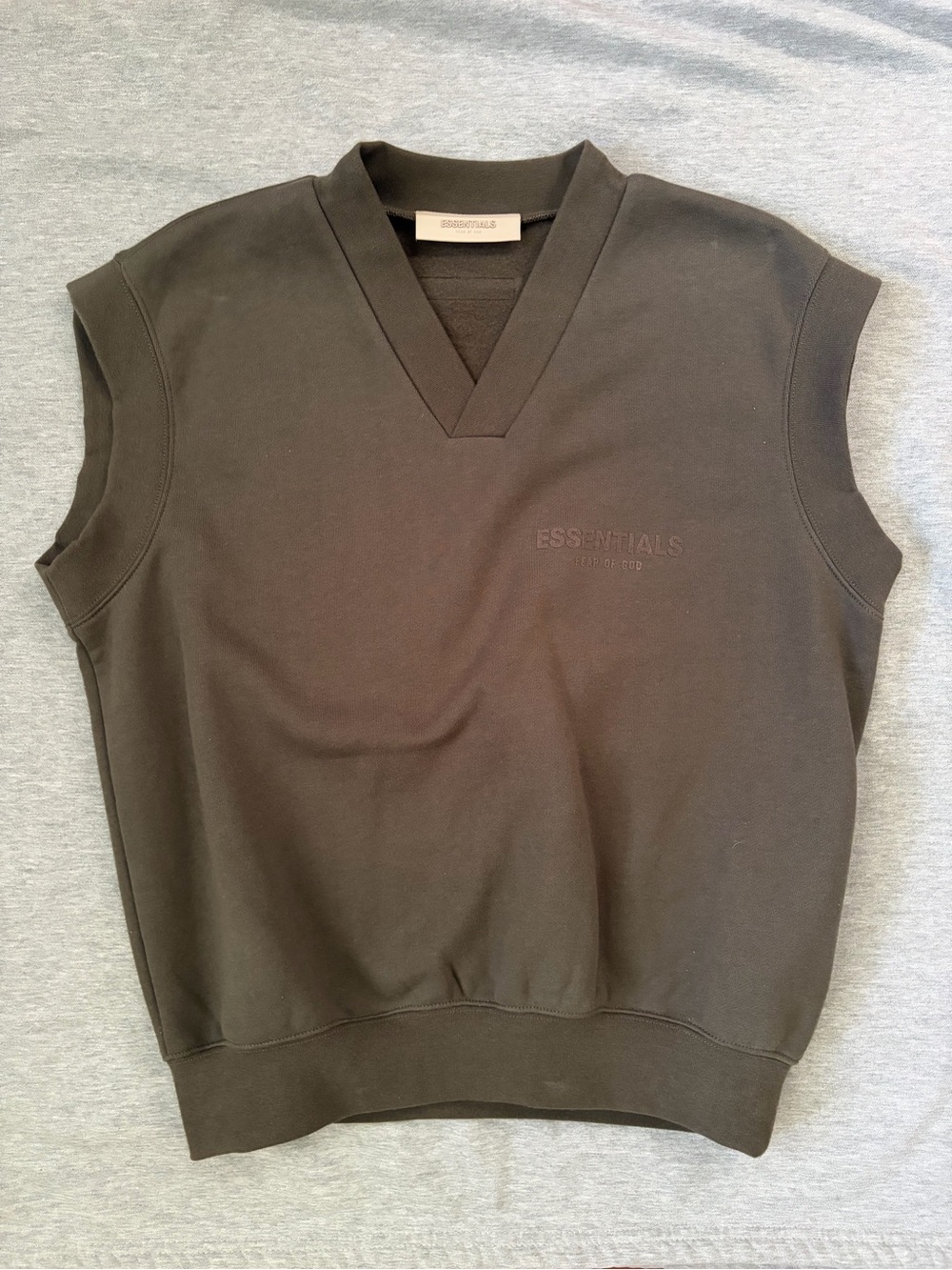 Essentials Dark Olive V-Neck Sleeveless Sweater Vest